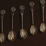 Set of six Portuguese sterling silver teaspoons with r decoration
