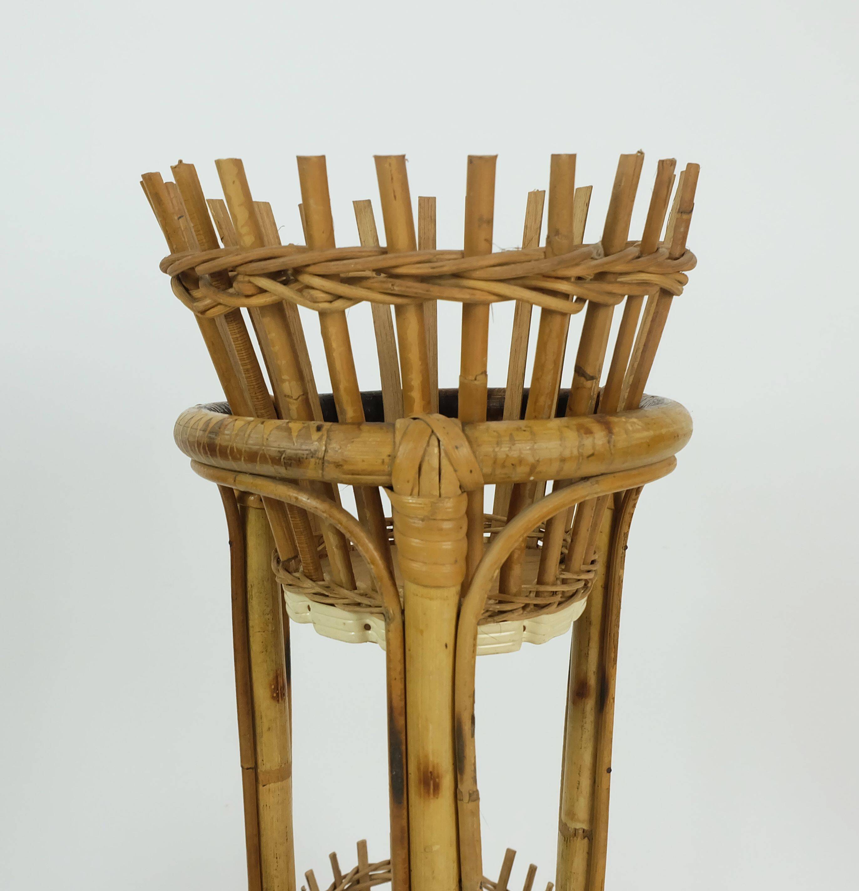 mid century PLANT STAND rack 1950s 60s bamboo rattan hawaii tiki era