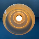 Vintage ocher glass hanging lamps with brass gallery