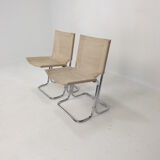 Set of 2 italian canvas and chromed metal chairs, 1970's