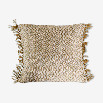 Coussin en jute et coton blanc