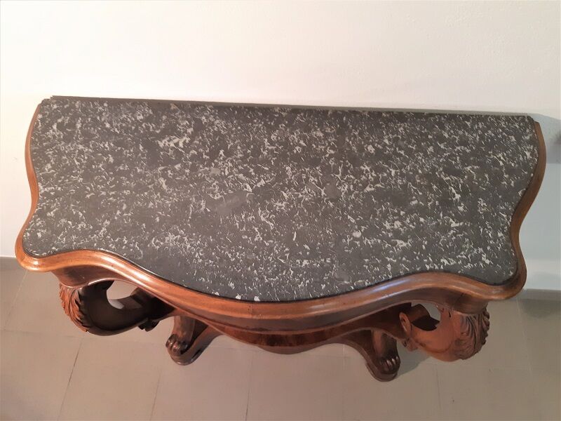 Napoleon III period console in walnut and marble tray