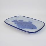Large St Clément dish with blue fish decoration