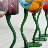 6 verres colorés pieds torsadés