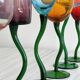 6 colored glasses with twisted feet