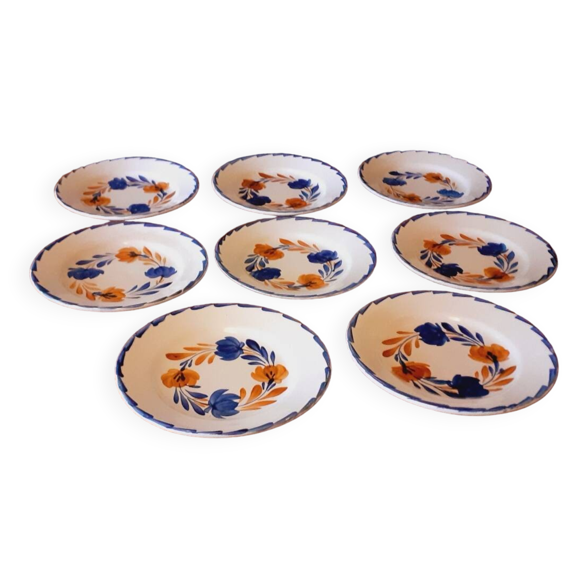 8 dessert plates from the Moulin des Loups factory around 1930