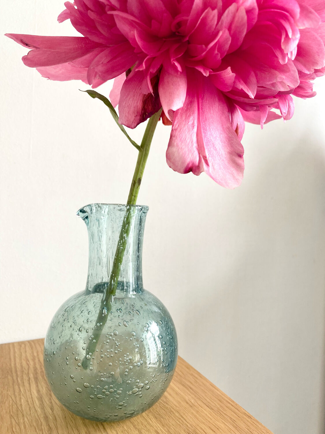 Blue bubbled glass decanter