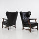 Paires de fauteuils scandinave en cuir noir