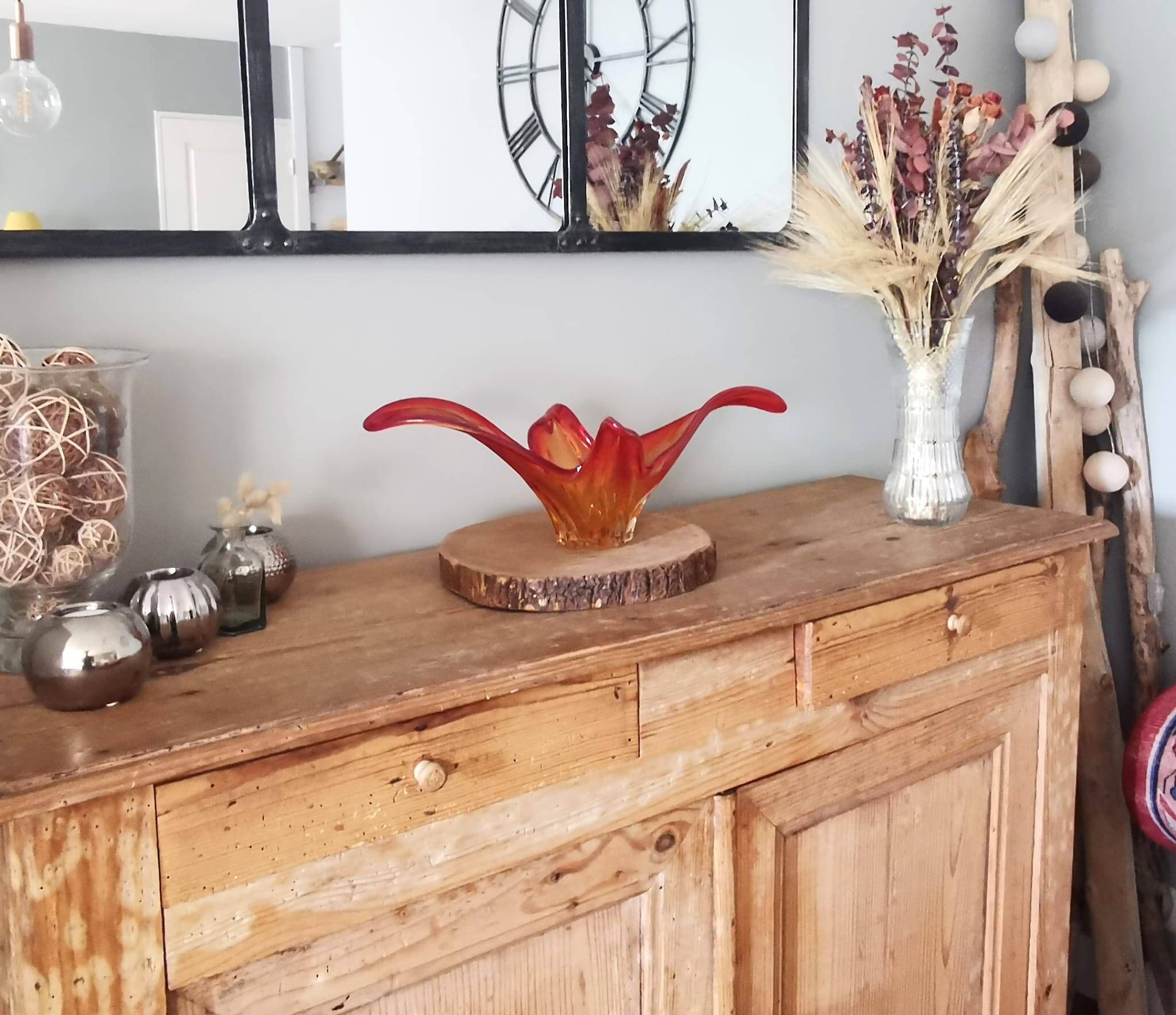 Large orange-red blown glass bowl