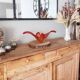 Large orange-red blown glass bowl