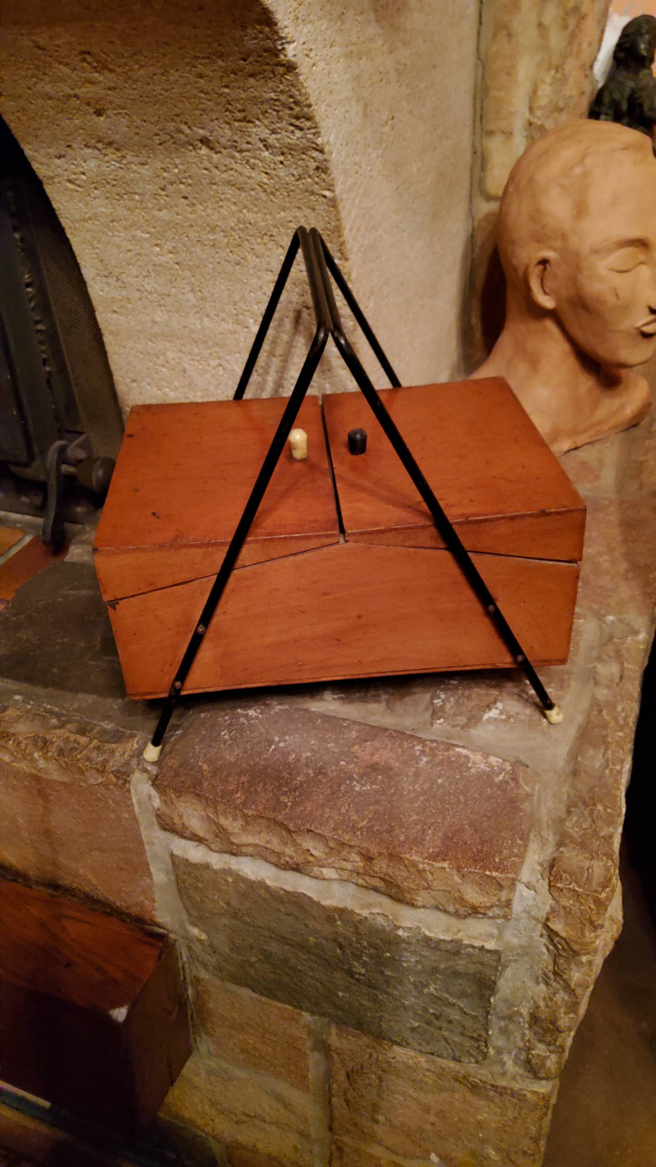 Sewing box from the 50s in wood and black metal