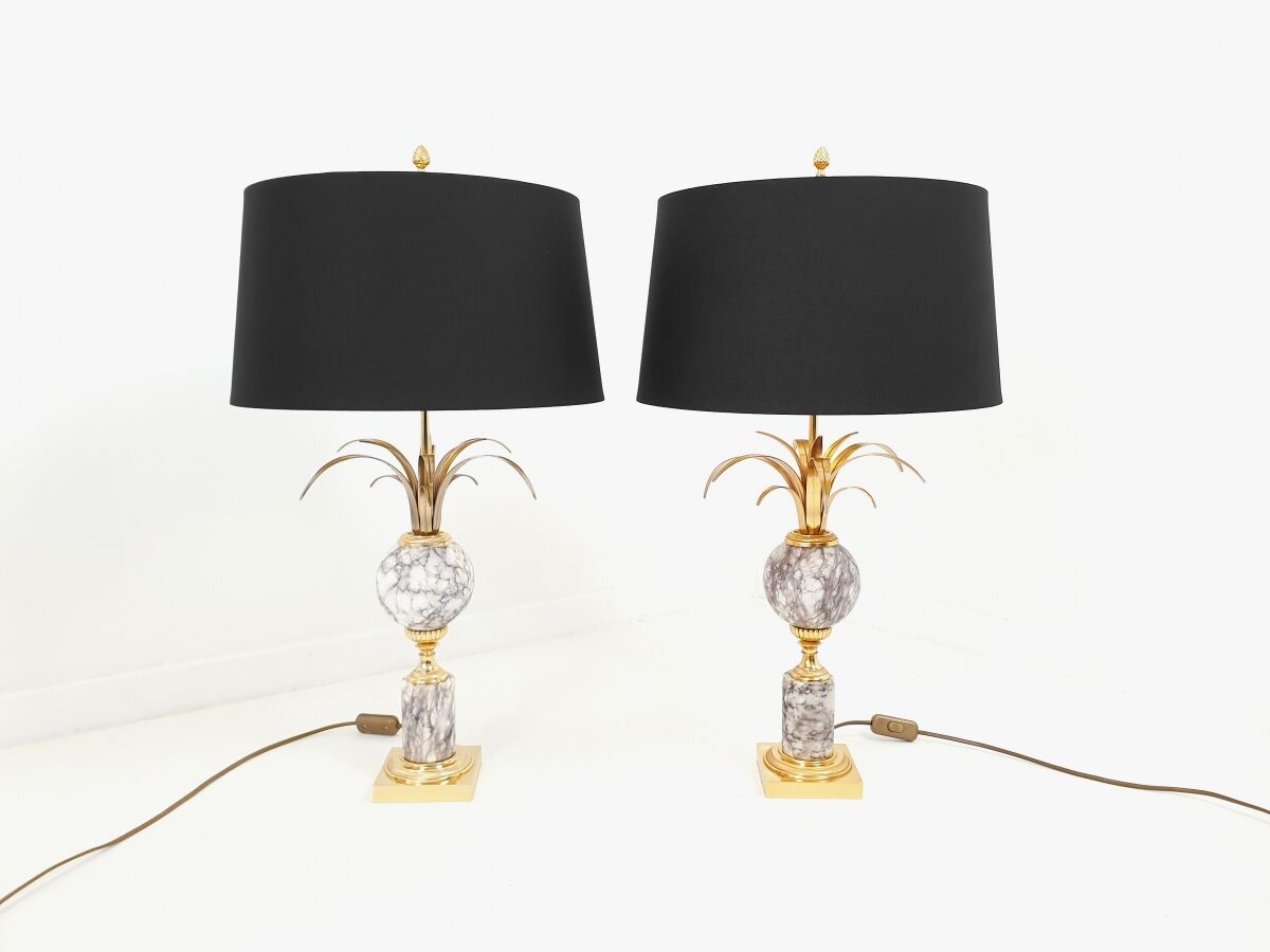 Pair of marble and brass palm lamps by Baker SA