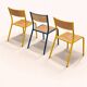Vintage trio of school chairs – Coloured metal structure in yellow & blue