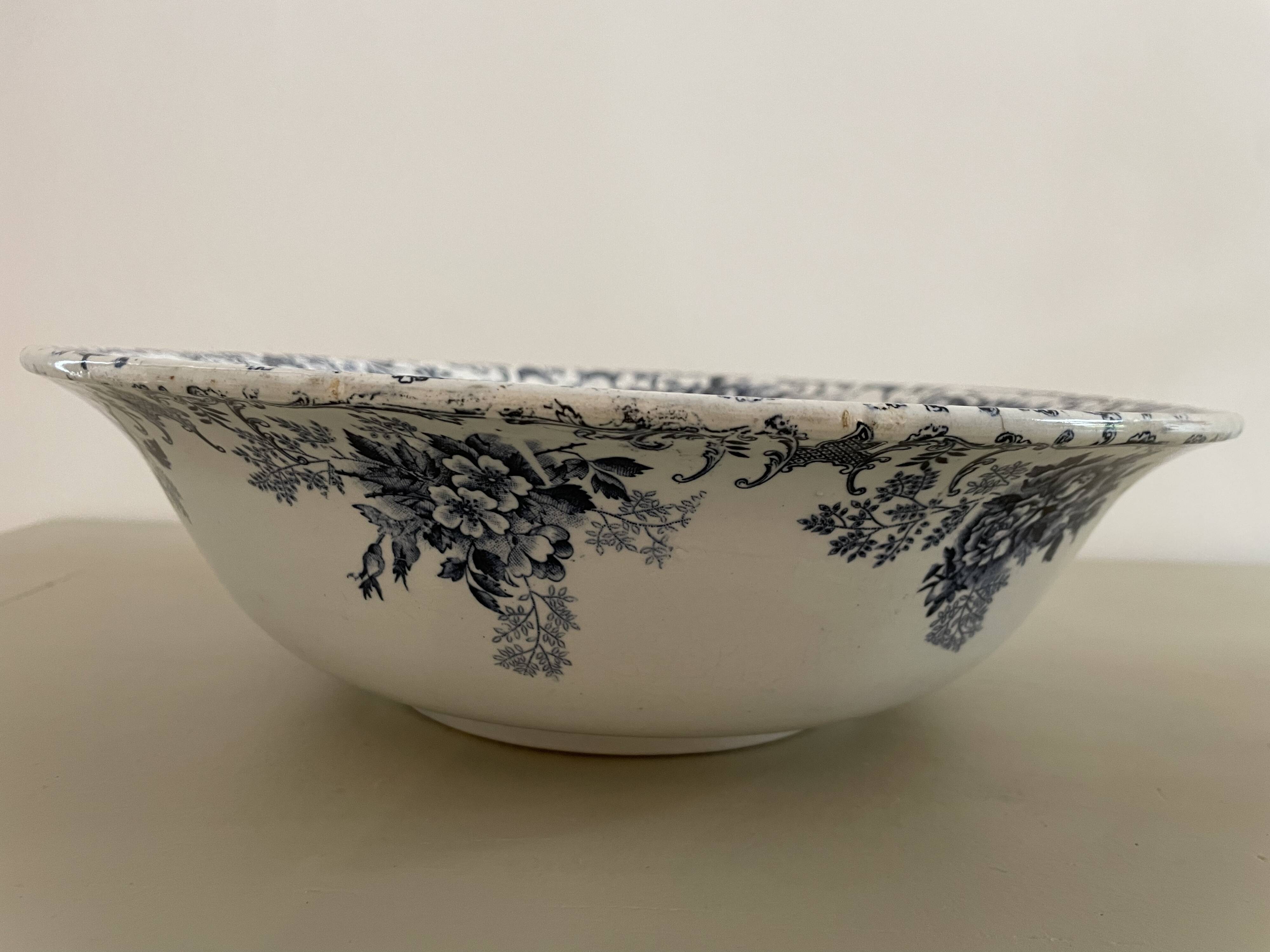 Boulenger blue ironstone salad bowl with Floréal pattern