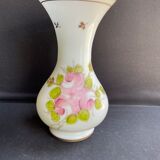 Vase Napoleon III in white opaline with floral decoration with gilding