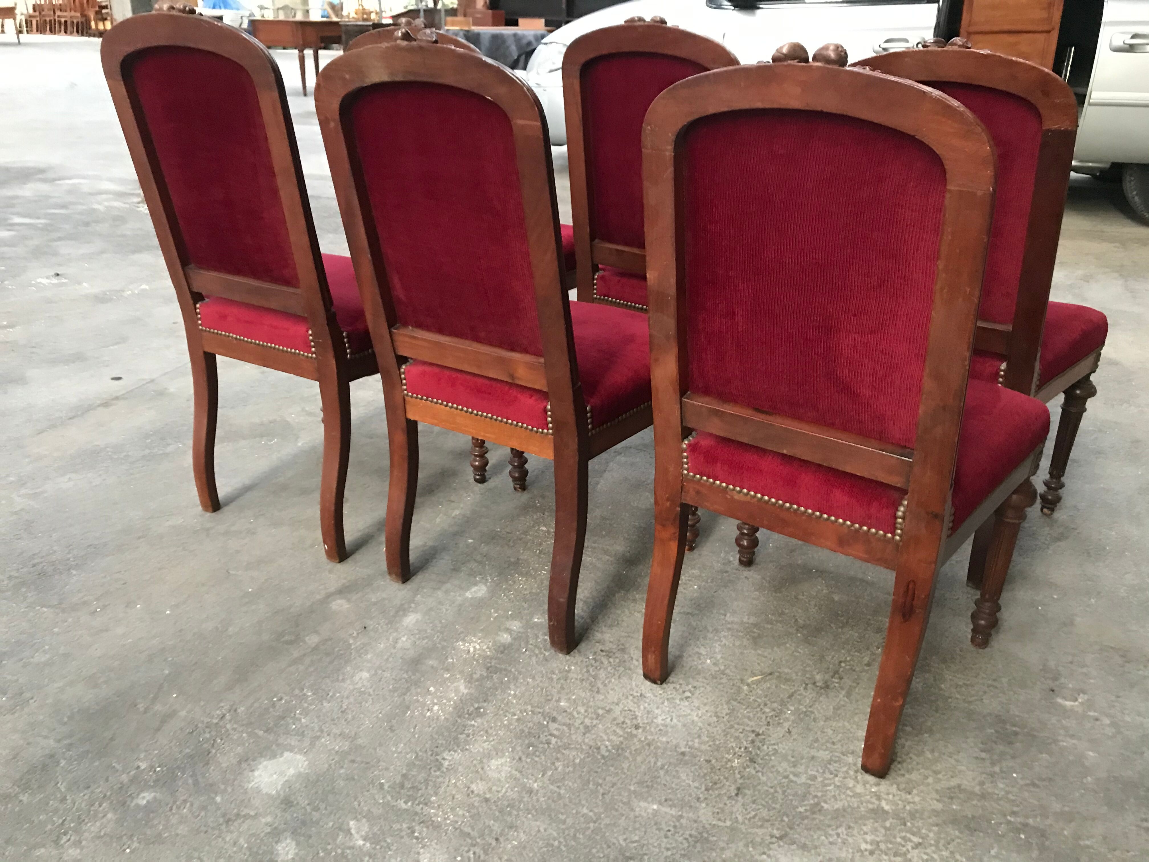 Suite of 6 red velvet chairs Napoleon III