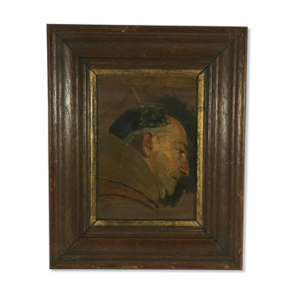 Oil on panel representing a monk profile natural wood frame