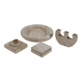 Vintage mid century travertine table set vide poche candleholder ashtray