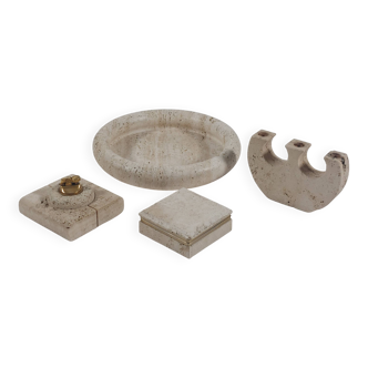 Vintage mid century travertine table set vide poche candleholder ashtray