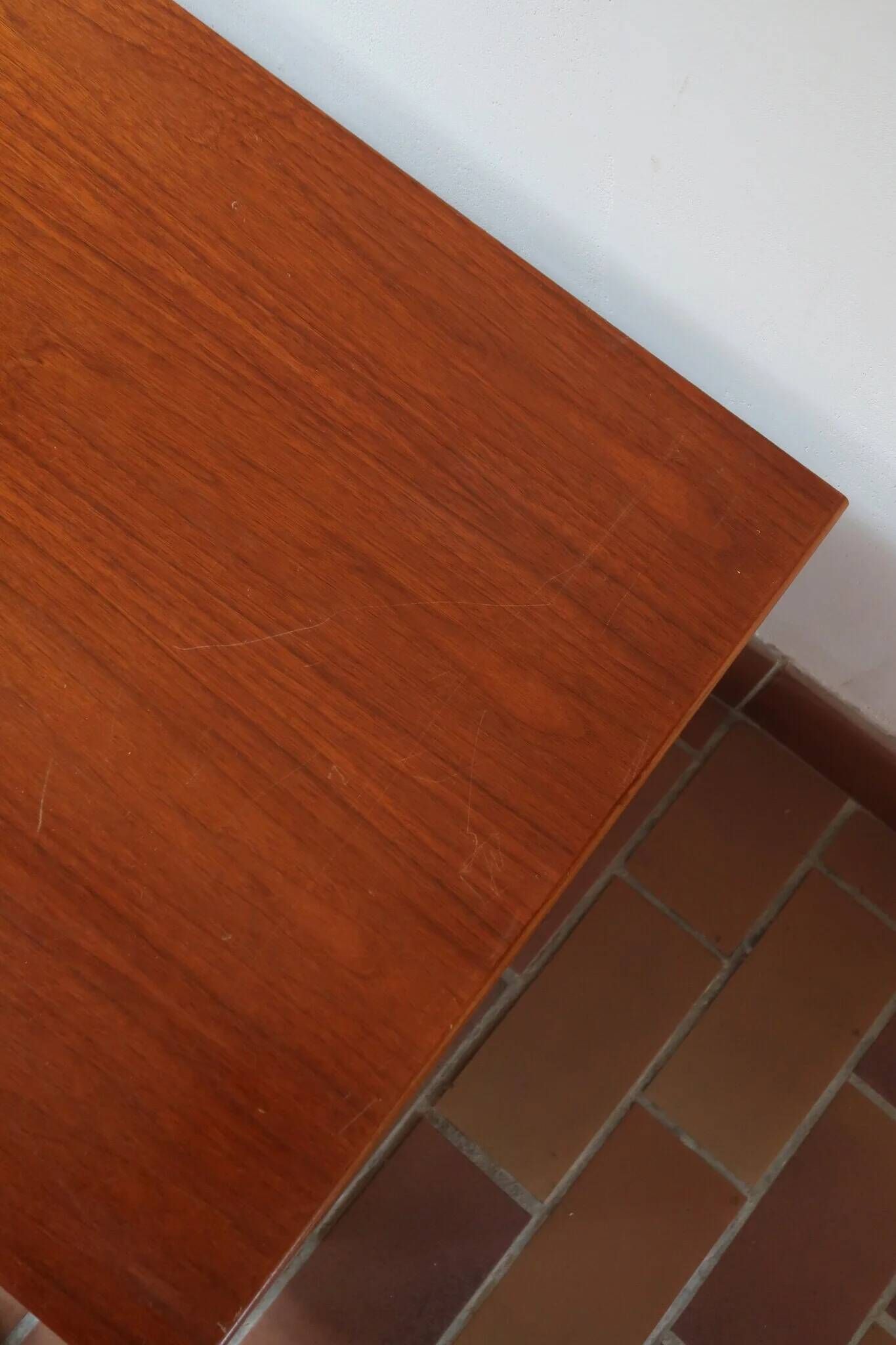 Small piece of furniture with 2 drawers in teak, bedside table or end table.