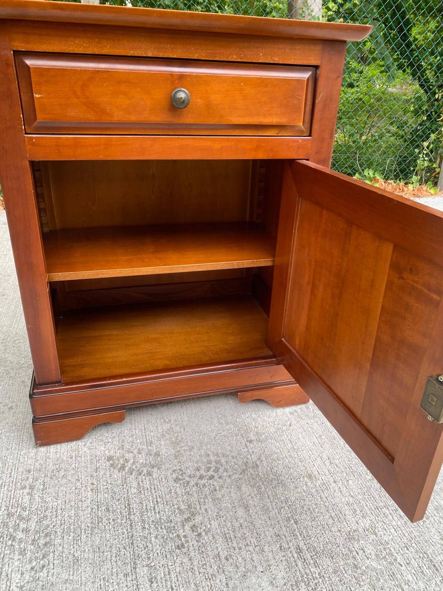 Louis-Philippe style bedside table or end table in cherry wood from the 1980s.