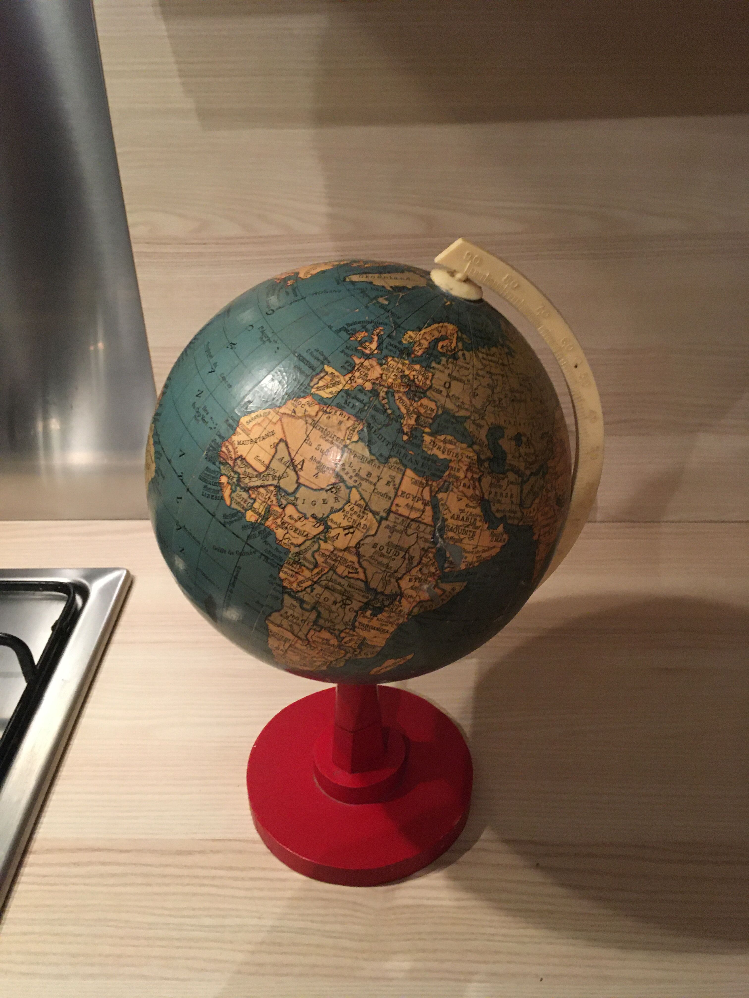 Earth globe ancient wooden foot
