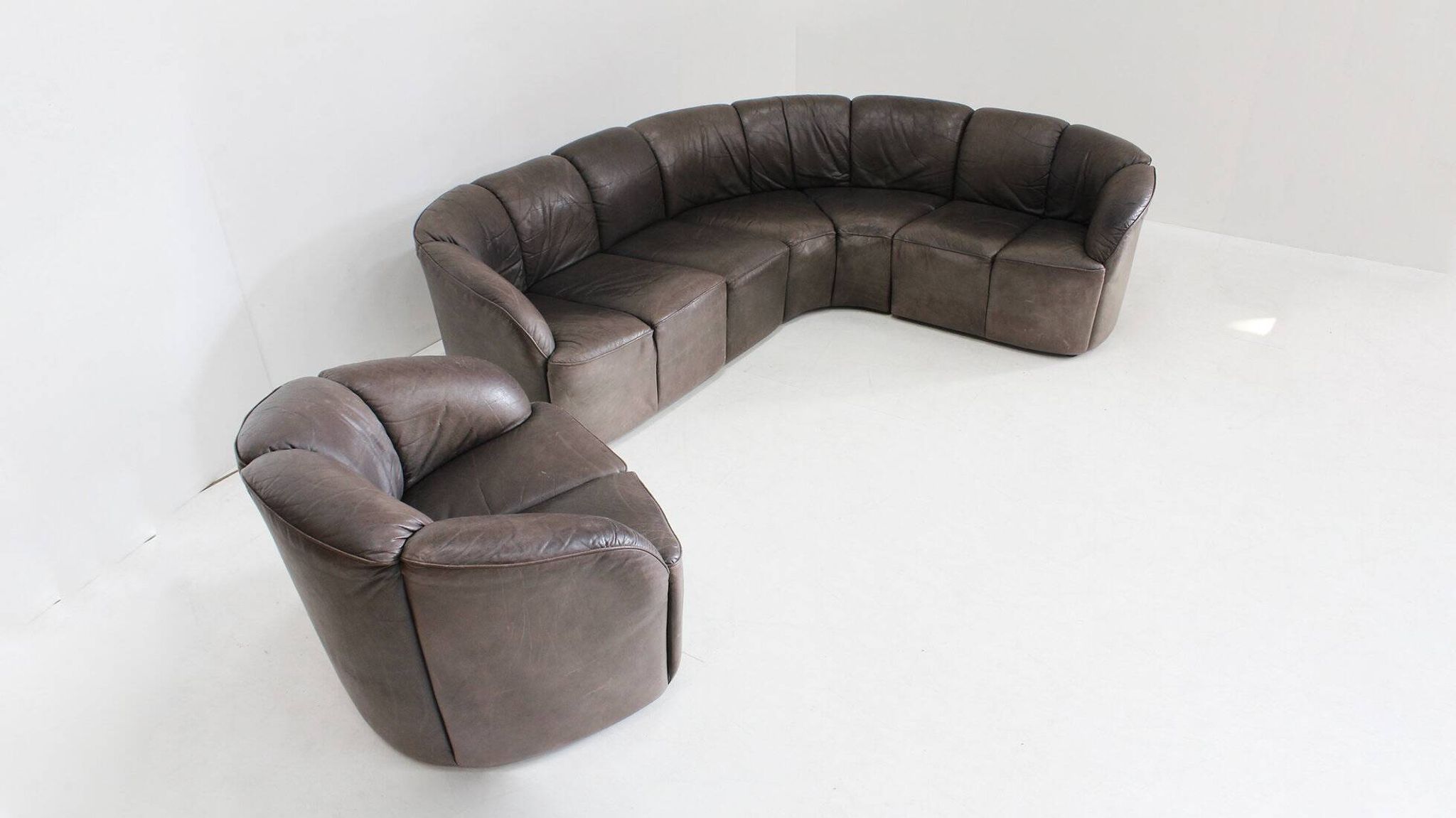 Vintage modular leather sofa and armchair Walter Knoll Piccolino 1960s
