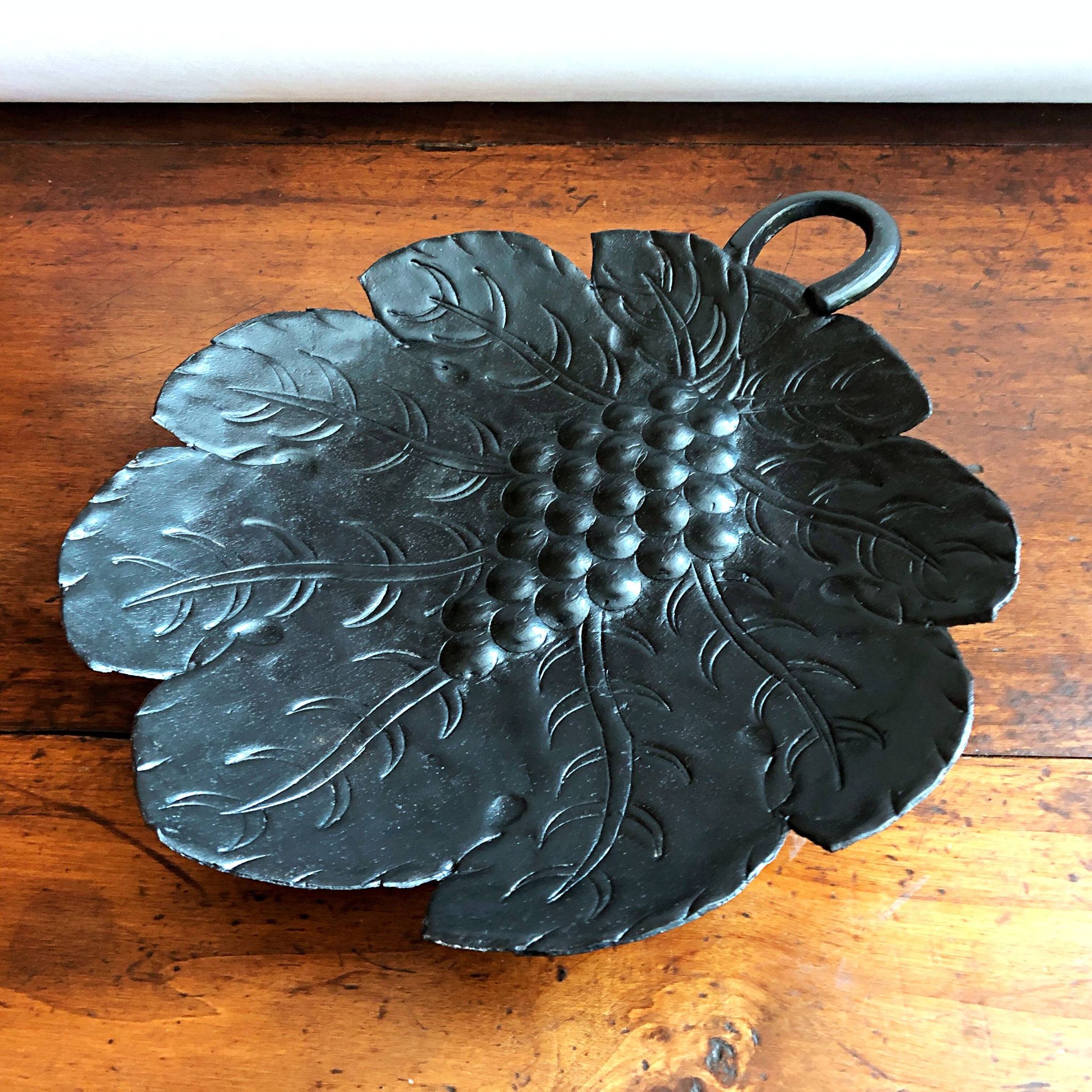 Artisanal embossed metal tripod dish