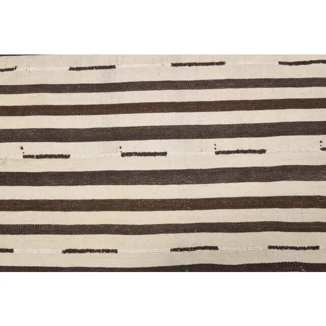 Vintage Turkish Hand-Knotted Wool Cotton Beige Kilim Area Rug 122x202