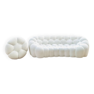 RocheBobois Bubble Sofa 3-4 places_Rounded + Pouf (color: Ivory)