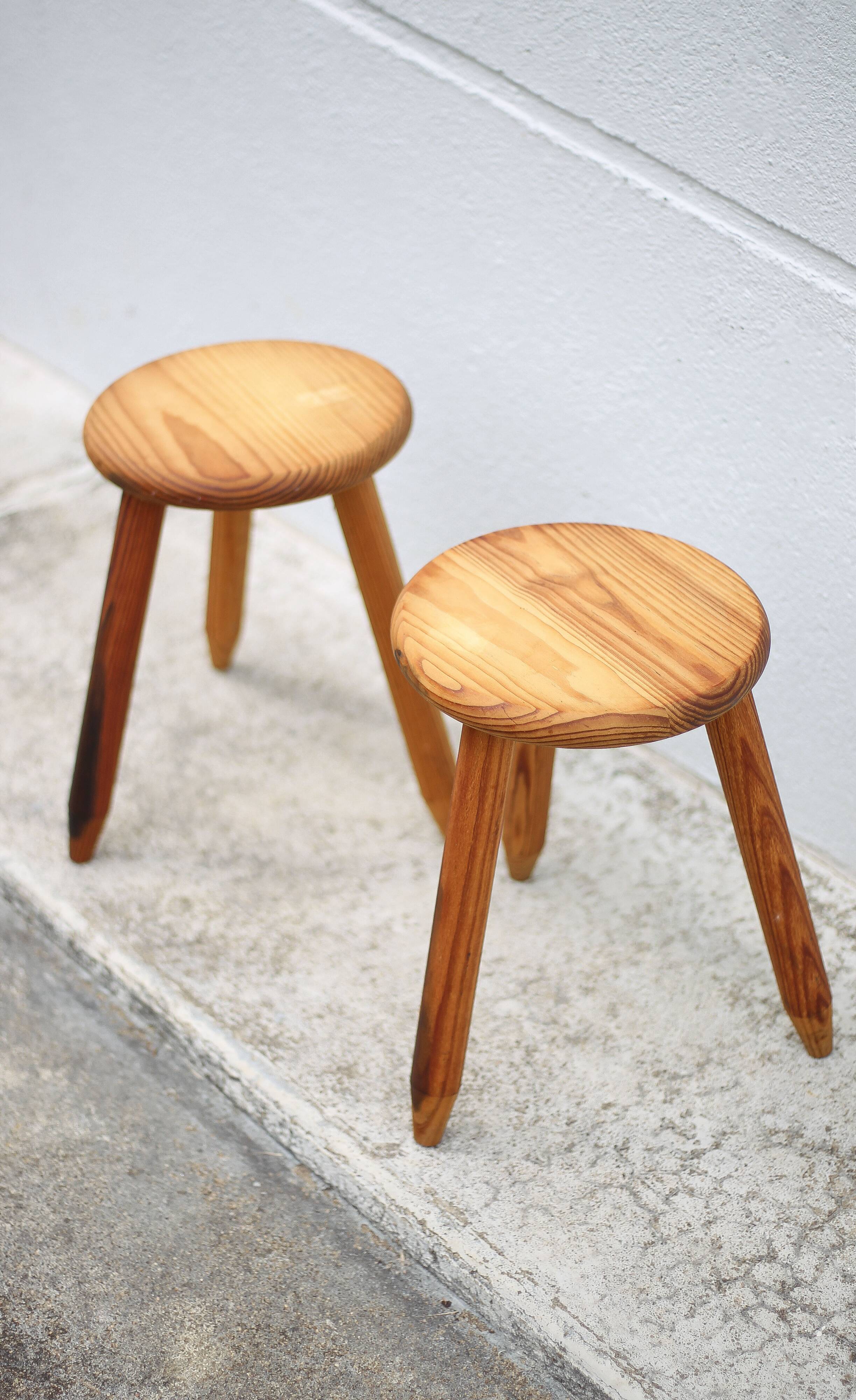 Pair of vintage stools, wooden stools, tripod stools, side stools, plant holders