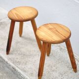 Pair of vintage stools, wooden stools, tripod stools, side stools, plant holders