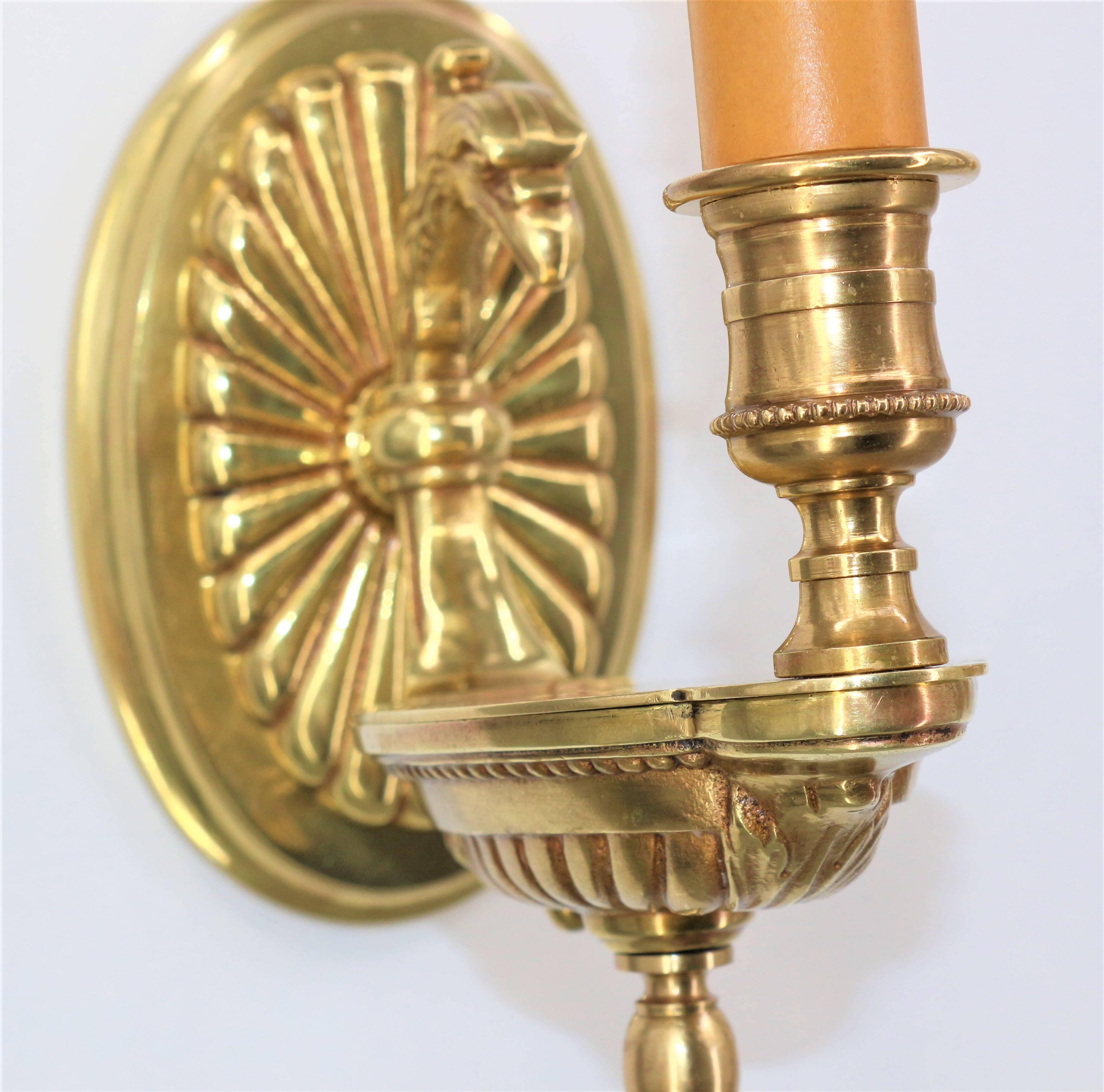 Pair of Gilt Bronze Wall Lamps, Directoire Style, Lucien Gau