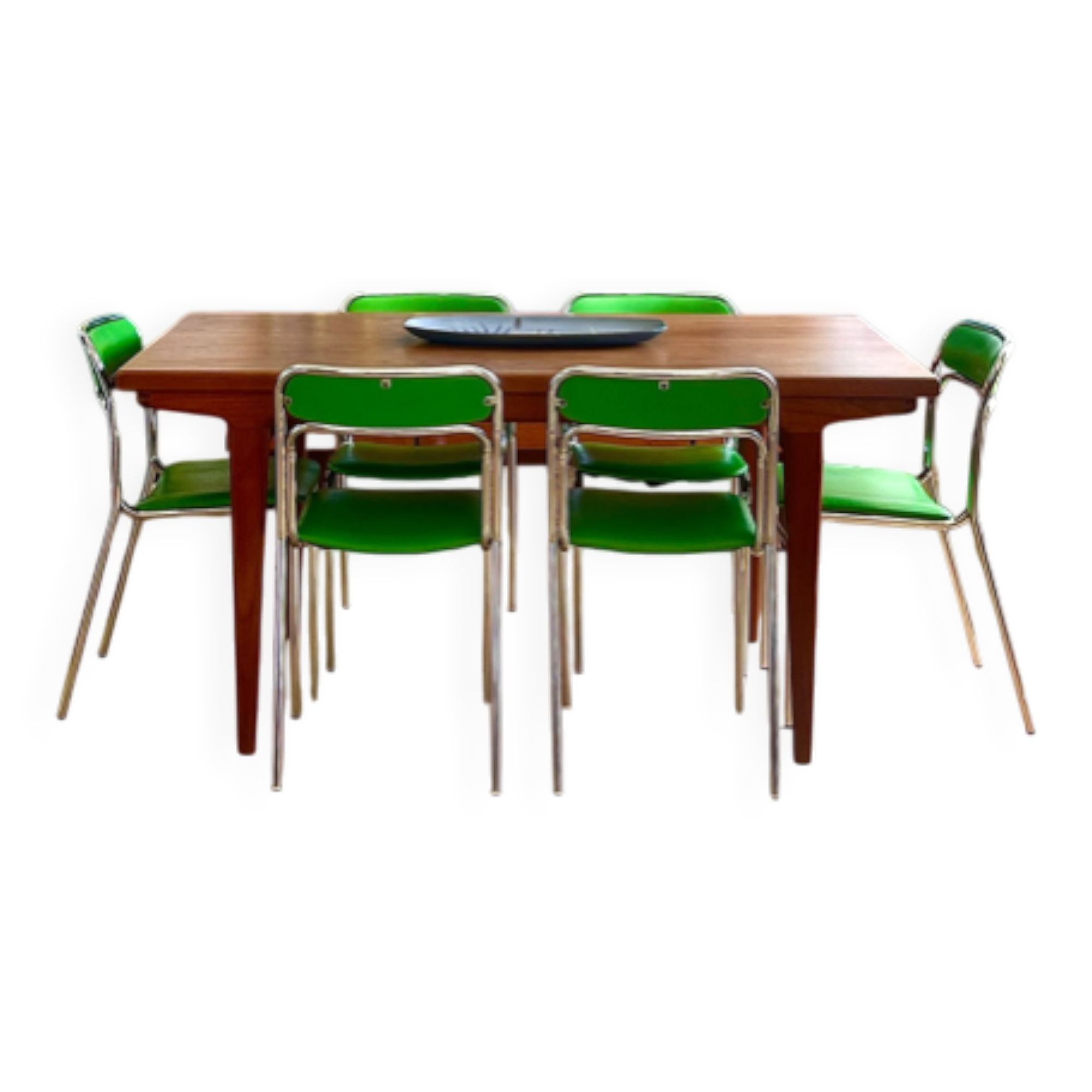 Série de 8 chaises Souvignet en chrome et skaï vert