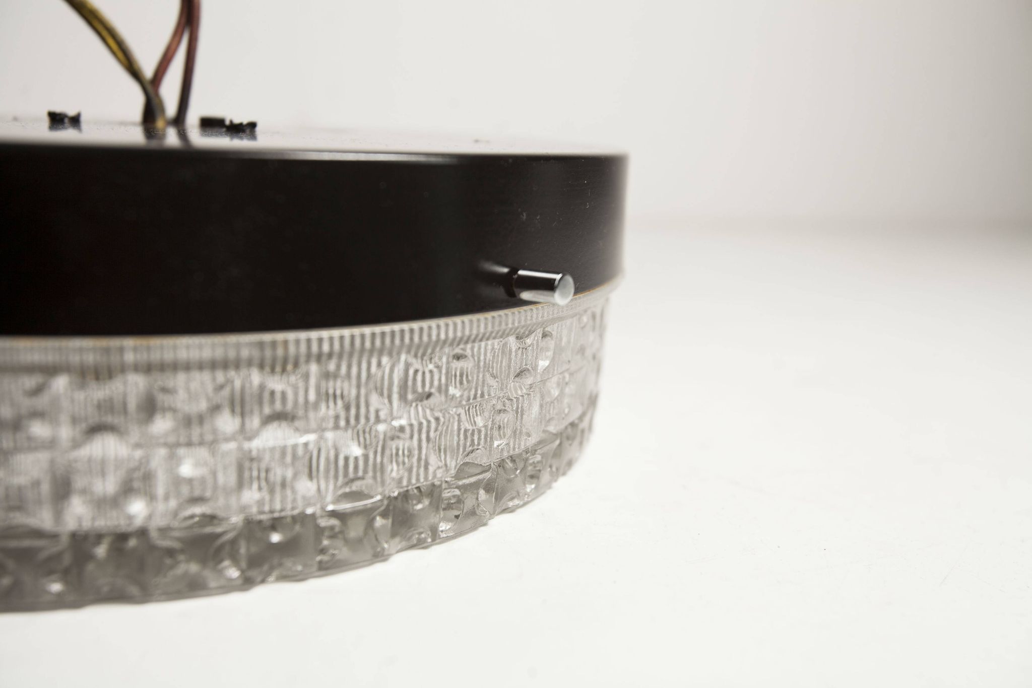 S+ Megal round ceiling light in black and opaque Swiss machined glass 90