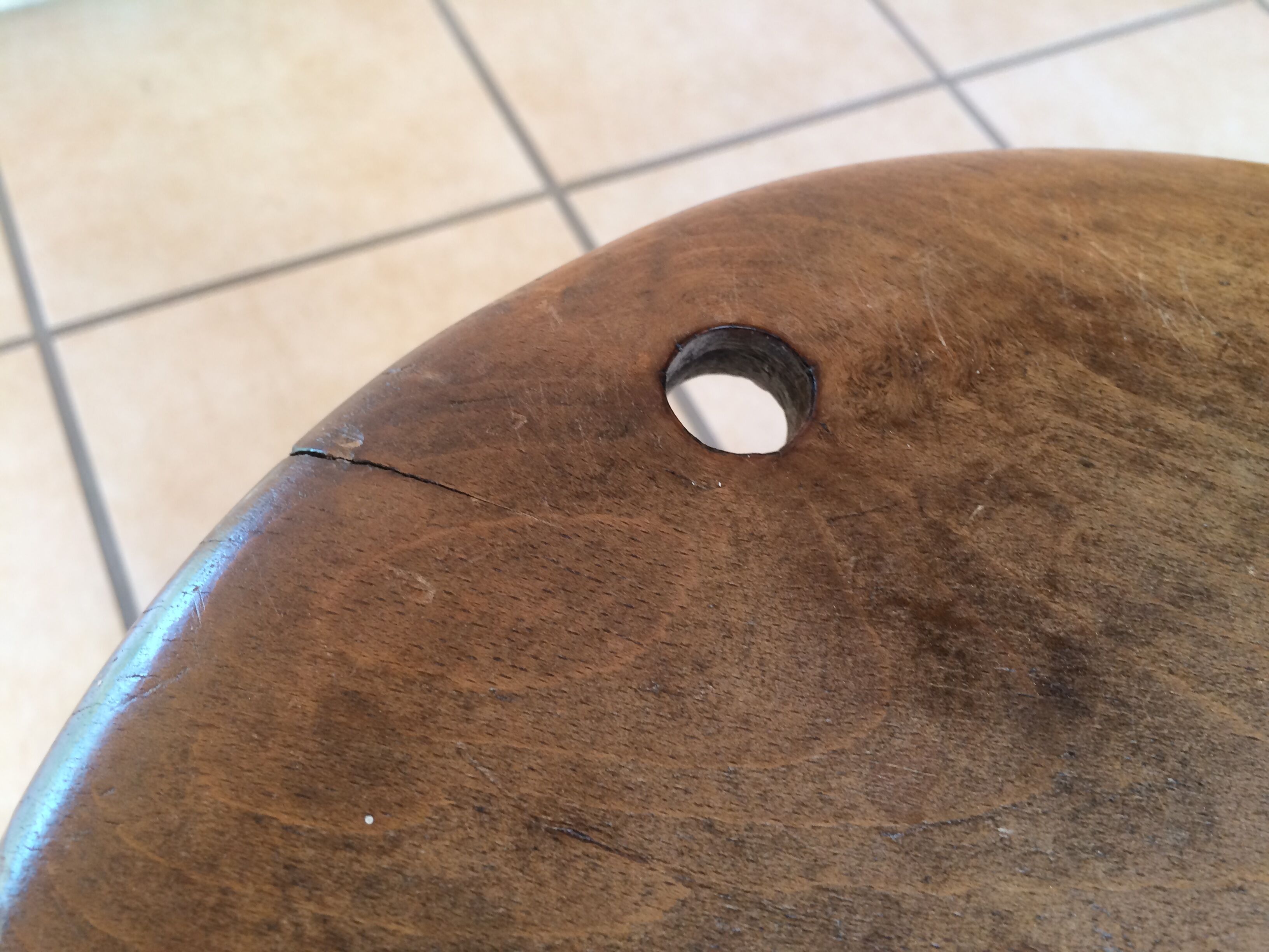 Old solid oak stool adjustable in height 50