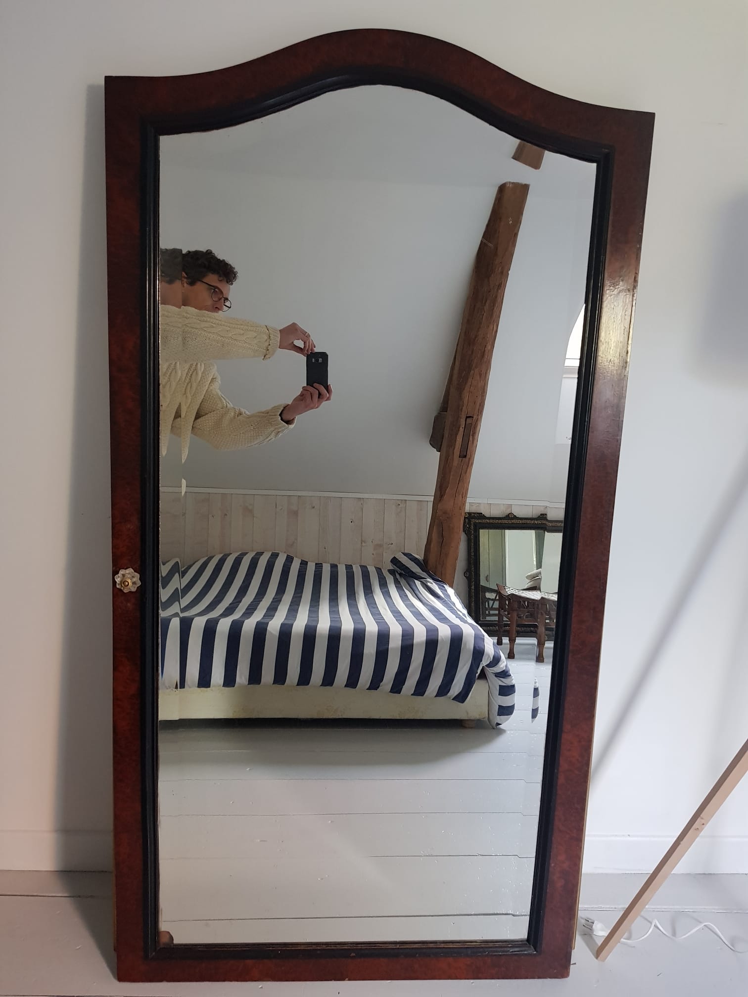 Beveled mirror in elm burl 163cm×65 cm