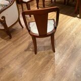 Art Deco period dining chairs in mahogany seating white leather