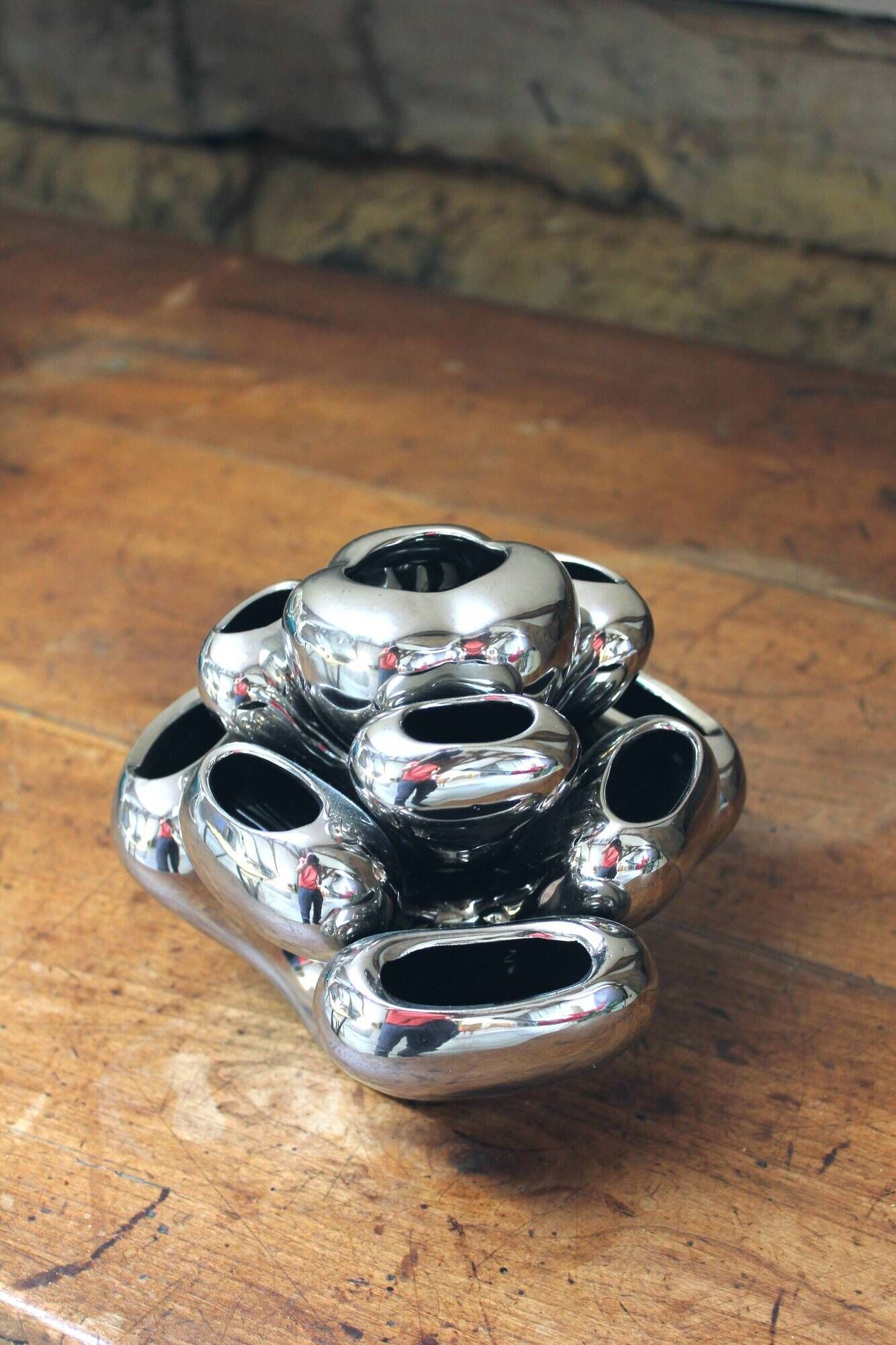 Vase Alien, corail vintage Space Age en céramique chromée 1970-1980