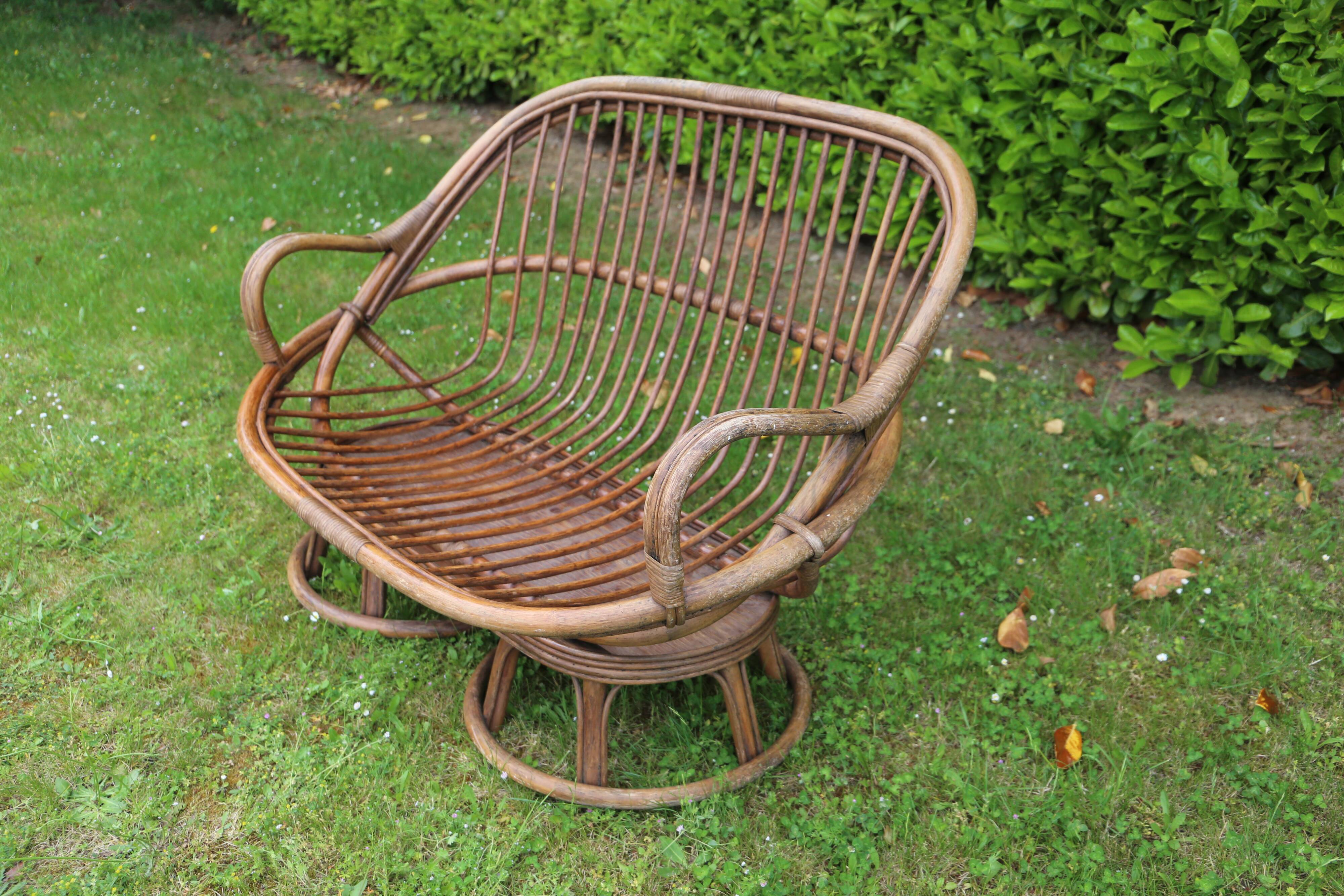 Banquette en rotin deux places, vintage