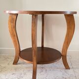 Vintage round oak coffee table with 2 trays