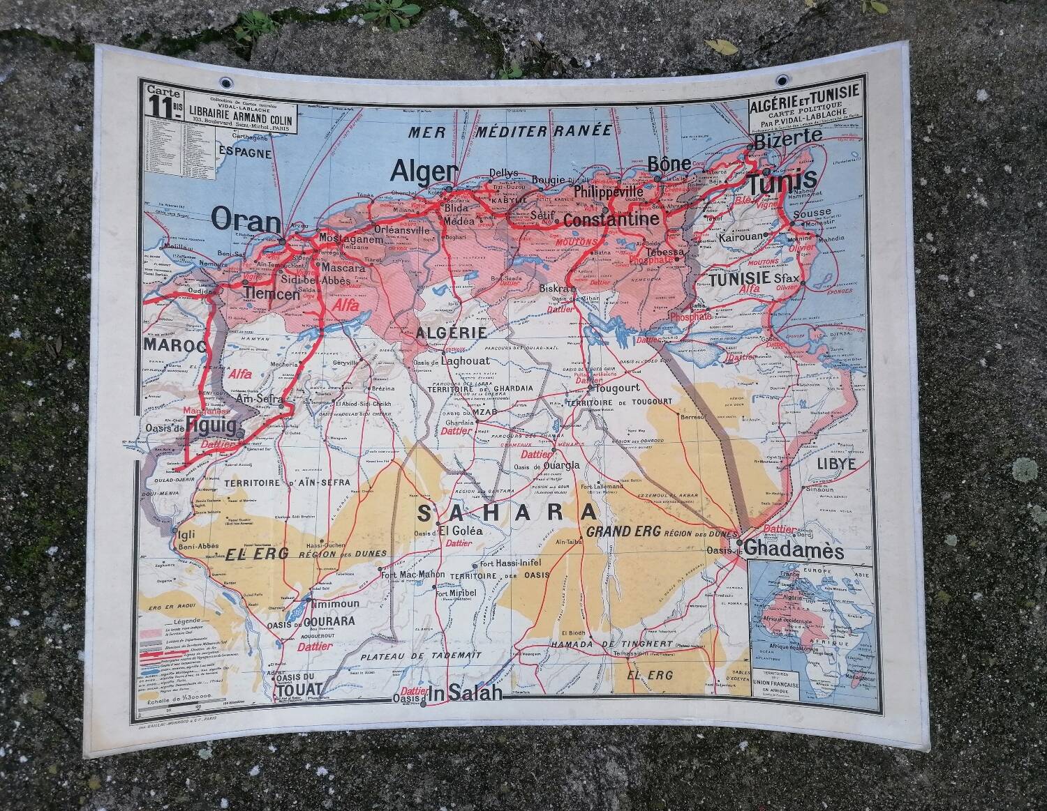Old Vidal Lablache map N°11 Algeria Tunisia Sahara