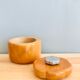 Vintage box in varnished wooden flower lid