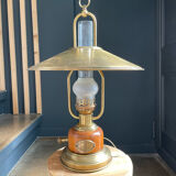 “Louisiana” lamp in brass and wood, oil lamp style