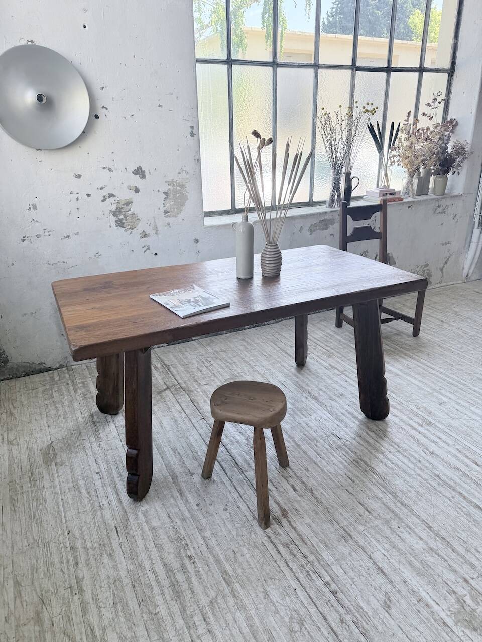 Brutalist oak table by De Puydt, Belgium 1970