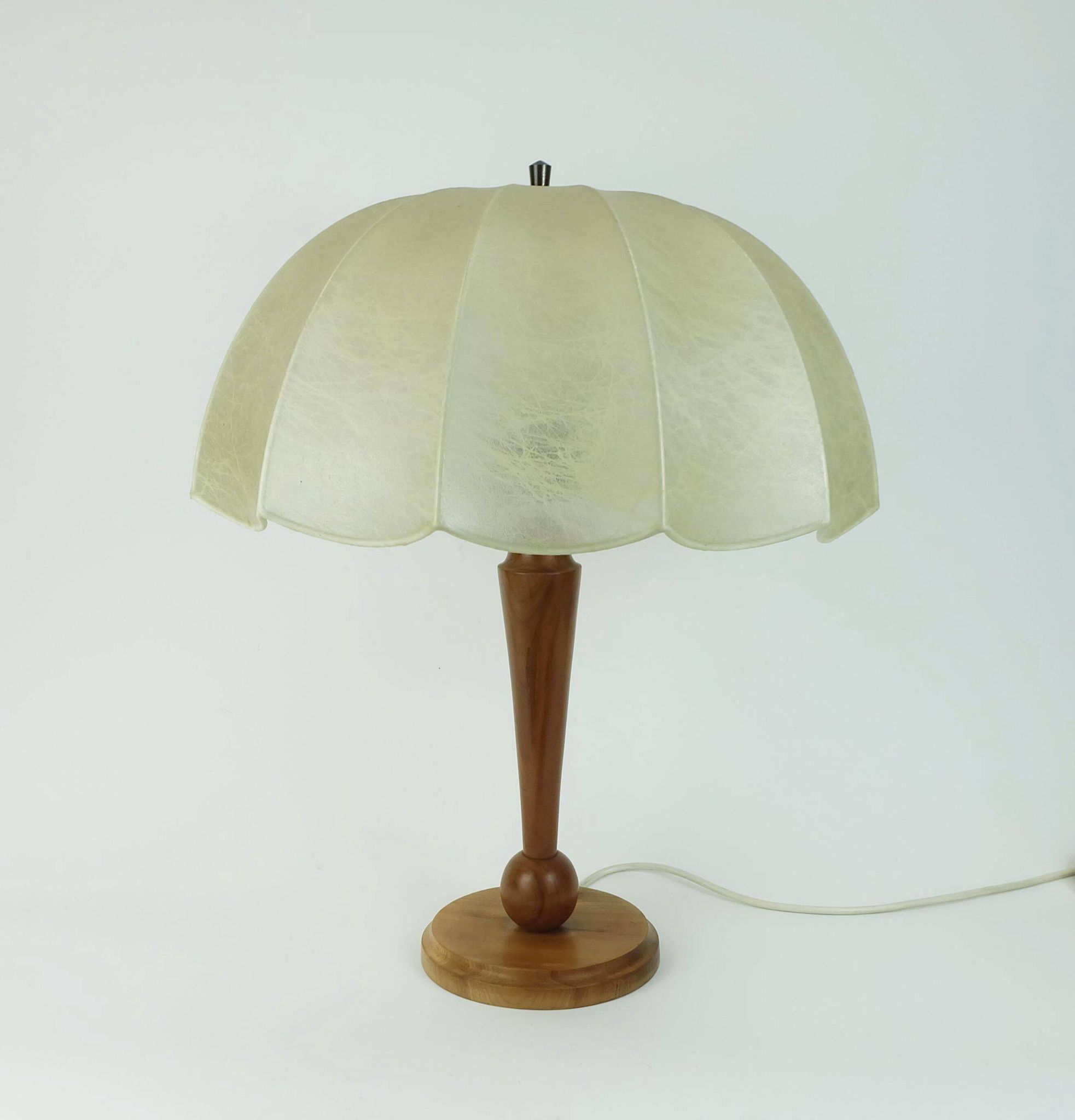 rare large mid century modern cocoon TABLE LAMP cherrywood base 1970s