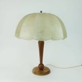 rare large mid century modern cocoon TABLE LAMP cherrywood base 1970s