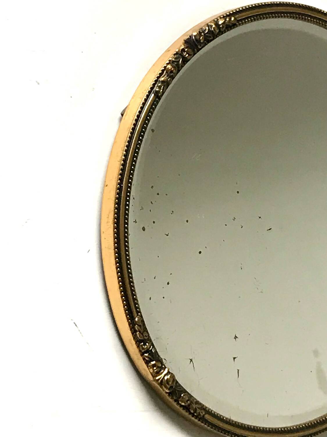 Antique Beveled Mirror with Metal frame Gold colored brass 14 cm diameter