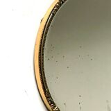 Antique Beveled Mirror with Metal frame Gold colored brass 14 cm diameter