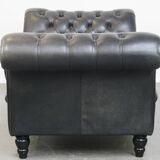 Lit de repos Chesterfield en cuir de vache noir